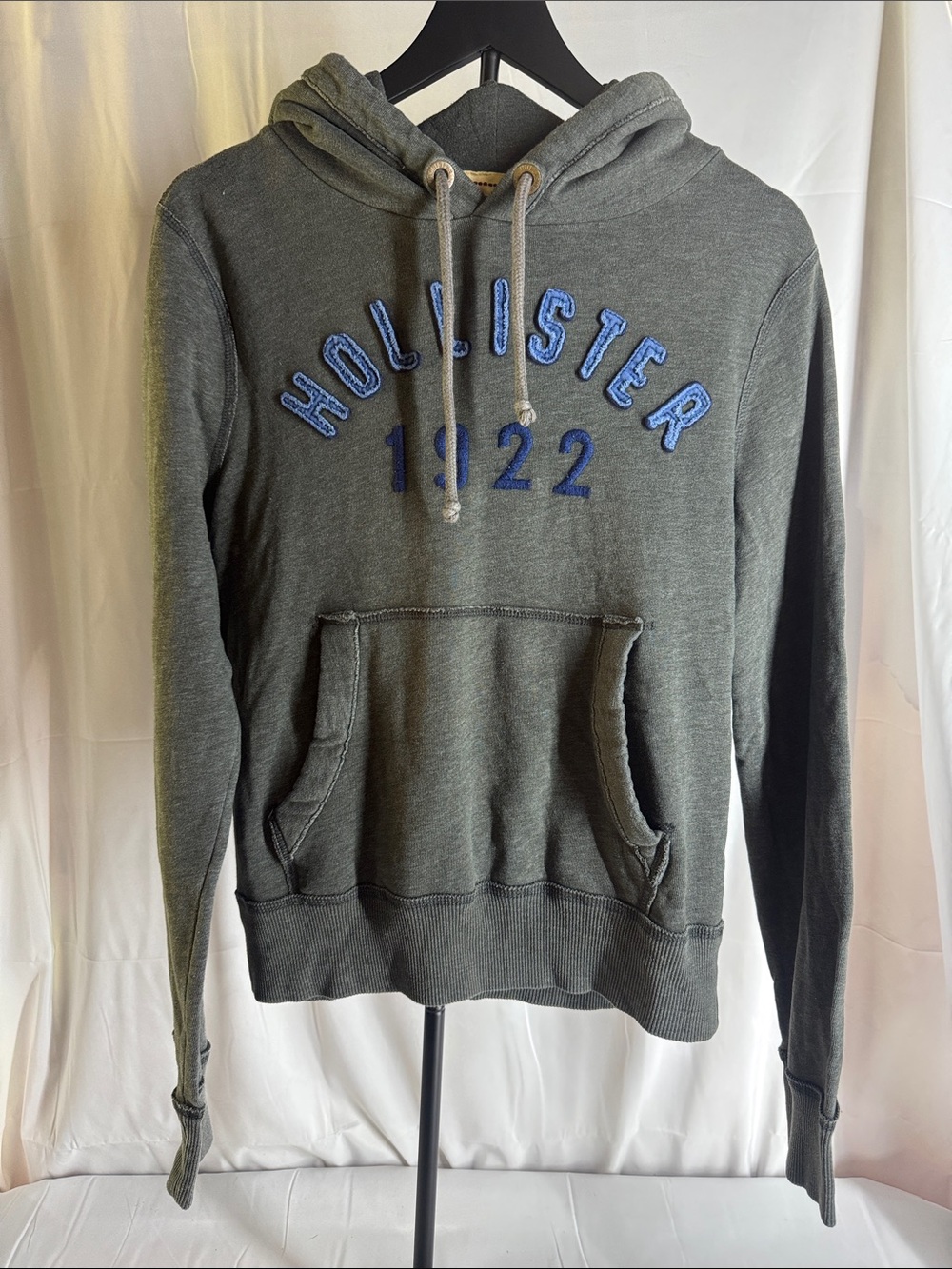Vintage Hollister Grey Hoodie with Blue Denim looking Lettering